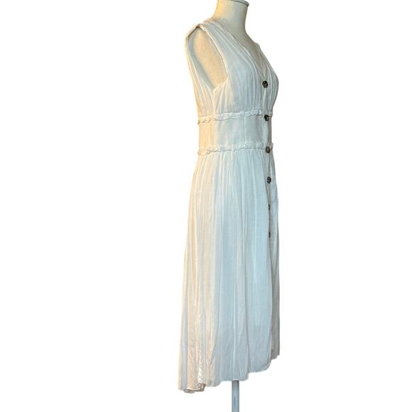 ZARA NWOT Women’s Contrasting Button-Up Midi Dress V-Neck Ecru Size S - Picture 4 of 9